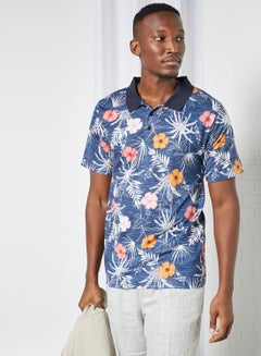 Buy Floral Print Polo T-Shirt Blue in Saudi Arabia