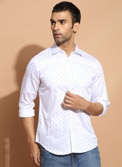 Buy Casual Printed Collared Neck Shirt White in UAE