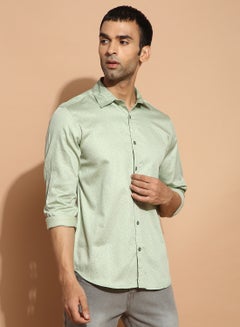 Buy Printed Collared Neck Shirt Green in UAE
