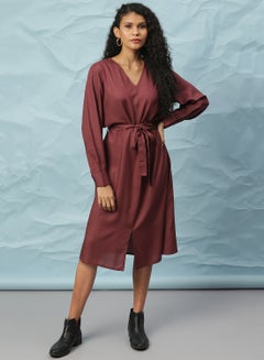 Buy V-Neck Casual Dress Brown in Saudi Arabia