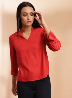 Buy V-Neck Casual Top Rust in UAE