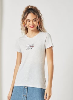 Buy Logo Print Crew Neck T-Shirt Grey in UAE