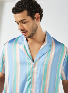 Buy Striped Short Sleeve Shirt Blue in Saudi Arabia