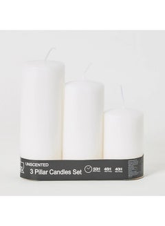 Buy 3-Piece Unscented Pillar Candles Set White 6x10cm in Saudi Arabia