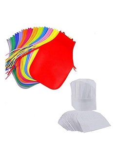 Buy Set Of 24 Children's Artists Fabric Aprons And Chef Hats For 2-7 Years Kids White in Saudi Arabia