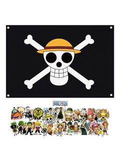 Buy Polyester Luffy One Piece Jolly Roger Pirate Flag - One Piece Flag with Straw Hat for Anime Room Decor with 50 pcs Waterproof Anime Collectibles One Piece Stickers - Luffy Pirate Flag One Piece Stickers in Saudi Arabia