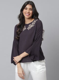Buy Casual Round Neck Top Navy Blue in UAE