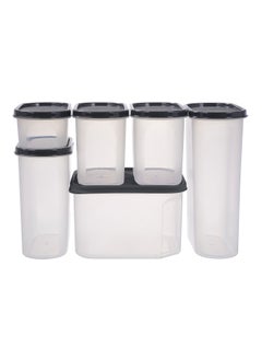 Buy 6 Piece Food Storage Container Set - Food Storage Box - Storage Boxes - Kitchen Cabinet Organizers - Food Container - Clear/Dark Grey Clear/Dark Grey in Saudi Arabia