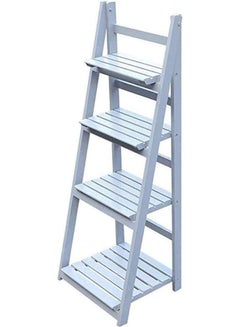 Buy 4-Floor Ladder Design Foldable Wooden Flower Rack White in Saudi Arabia