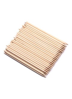 Buy 100-Piece Wood Stick Double Sided Nail Art Multi-Functional Cuticle Pusher Remover Beige in UAE