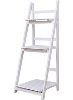 Buy 3-Floor Ladder Design Foldable Wooden Flower Rack White in UAE