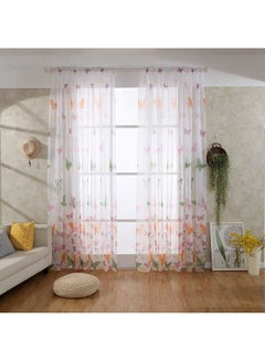 Buy 2-Piece Butterfly Printed Sheer Window Curtain Multicolour in UAE