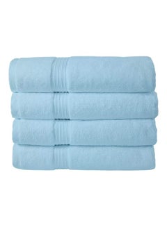 Buy 4-Piece 100% Combed Cotton 600 GSM Quick Dry Highly Absorbent Thick Soft Hotel Quality For Bath And Spa Bathroom Towel Set Light Blue 70x140cm in UAE