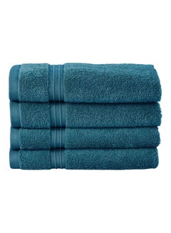 Buy 4-Piece 100% Combed Cotton 550 GSM Quick Dry Highly Absorbent Thick Handroom Soft Hotel Quality For Hand And Spa Hand Towel Set Blue 40x70cm in UAE