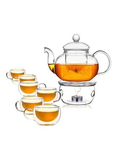 Buy 6-Piece Double Wall Borosilicat Glass Teapot Set Clear 6cm in UAE