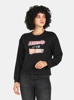 Buy Beyond The Forest Print Crop Sweatshirt Black in Saudi Arabia