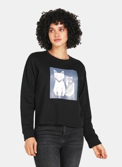 Buy Graphic Print Round Neck Crop Sweatshirt Black in Saudi Arabia
