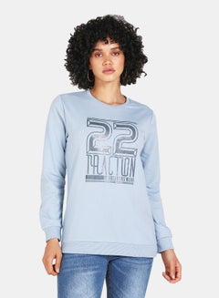 Buy Crew Neck Casual Printed Sweatshirt Blue Fog in Saudi Arabia