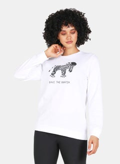 Buy Save The Skater Zebra Printed Casual Crew Neck Sweatshirt White in Saudi Arabia