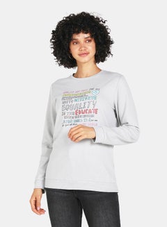 Buy Crew Neck Casual Printed Sweatshirt Grey in Saudi Arabia