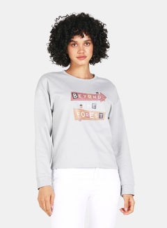 Buy Beyond The Forest Print Crop Sweatshirt Grey in Saudi Arabia