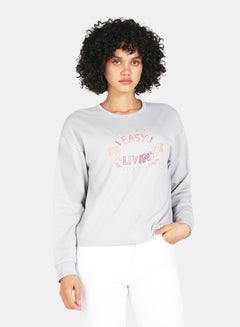 Buy Easy Livin Print Crop Sweatshirt Grey in Saudi Arabia