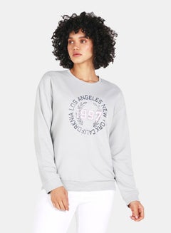 Buy Crew Neck Casual Printed Sweatshirt Grey in Saudi Arabia