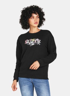 Buy Crew Neck Casual Printed Sweatshirt Black in Saudi Arabia
