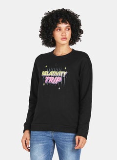 Buy Relativity Trip Printed Casual Crew Neck Sweatshirt Black in Saudi Arabia