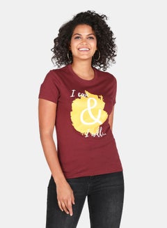 Buy Graphic Printed Crew Neck T-Shirt Burgundy in UAE
