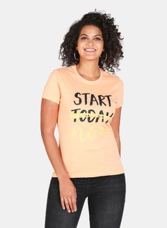 Buy Graphic Printed Crew Neck T-Shirt Peach Quartz in UAE
