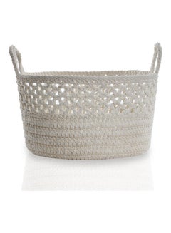 Buy Crochet Round Basket White 32x32x15cm in UAE