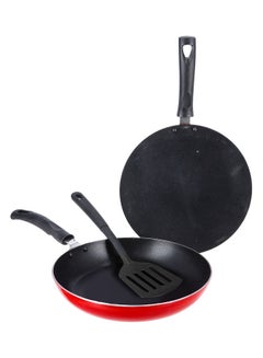 Buy 3-Piece Cookware Set Black/Red 1 Frypan (26cm), 1 Tawa (25cm), 1 Turner in UAE