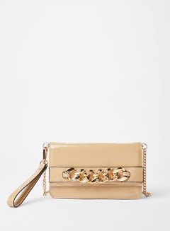 Buy Chain Detail Clutch Beige in UAE