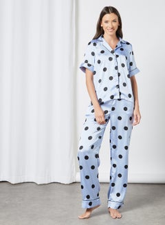 Buy Polka Print Pyjama Set Blue in UAE