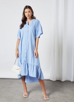 Buy Button Down Midi Dress Blue in UAE