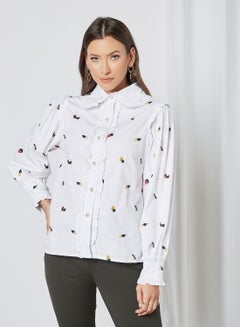 Buy Posy Embroidered Ruffle Shirt White in UAE