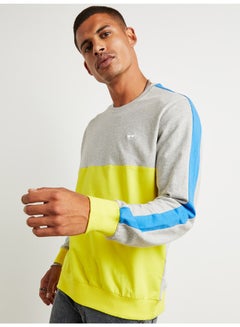 Buy Colorblock Long Sleeves Sweatshirt Grey/Lime Yellow in Saudi Arabia