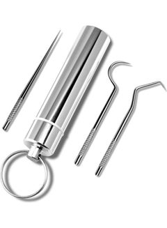 اشتري 3-Piece Stainless Steel Tooth Picks with Holder Silver 7.9 x 1.65 x 1.65cm في مصر