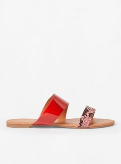 Buy Animal Skin Pattern Flat Sandals Red in Saudi Arabia