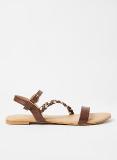 Buy Braided Flat Sandals Brown in Saudi Arabia
