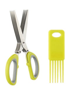 Buy Stainless Steel Sharp Kitchen Scissors With Plastic Handle And Brush Green in Saudi Arabia