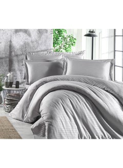 Buy 6-Pieces Stripes Pattern Comforter Set polyester Grey 260x240cm in UAE