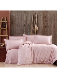 Buy 6-Pieces Stripes Pattern Comforter Set Polyester Pink 260x240cm in UAE