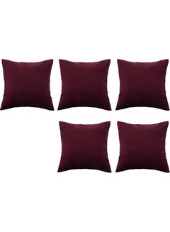 Buy 5-Piece Velvet Decorative Cushion Set Red 25x25cm in Saudi Arabia