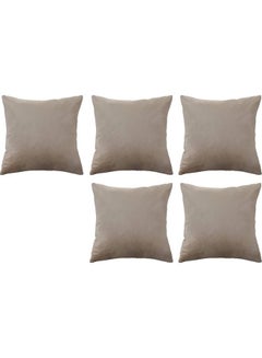 Buy 5-Piece Velvet Decorative Cushion Set Beige 25x25cm in Saudi Arabia