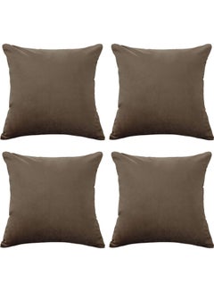 Buy 4-Piece Velvet Decorative Cushion Set Brown 65x65cm in Saudi Arabia