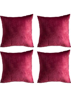 Buy 4-Piece Velvet Decorative Cushion Set Red 65x65cm in Saudi Arabia