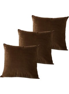 Buy 3-Piece Velvet Decorative Cushion Set Brown 25x25cm in Saudi Arabia