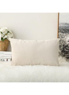 Buy Rectangular Velvet Decorative Cushions Solid Design White 30x50cm in Saudi Arabia